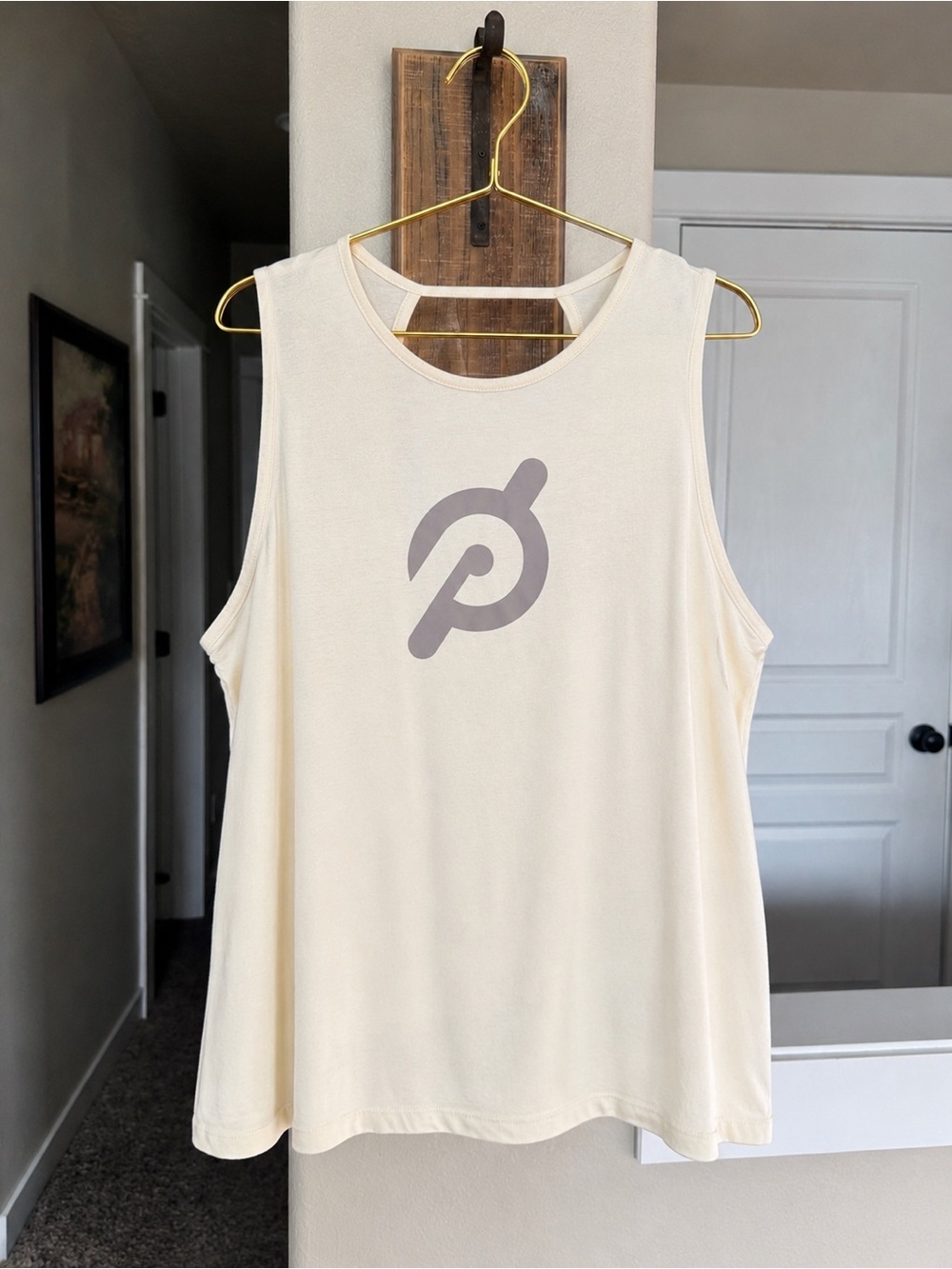 Peloton Cream Tank with Gray Logo